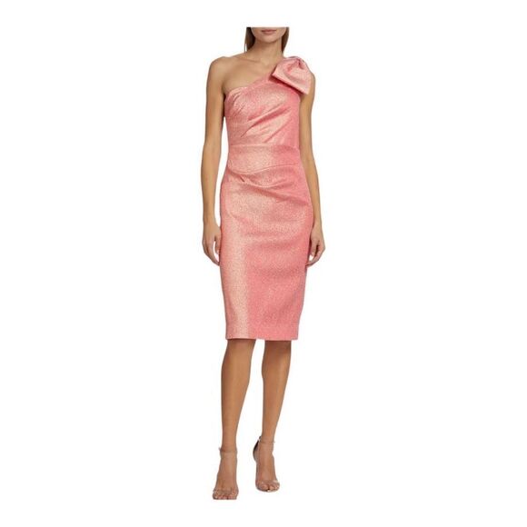 Teri Jon Pink Shimmering One Shoulder Bow Cocktail Dress Size 12